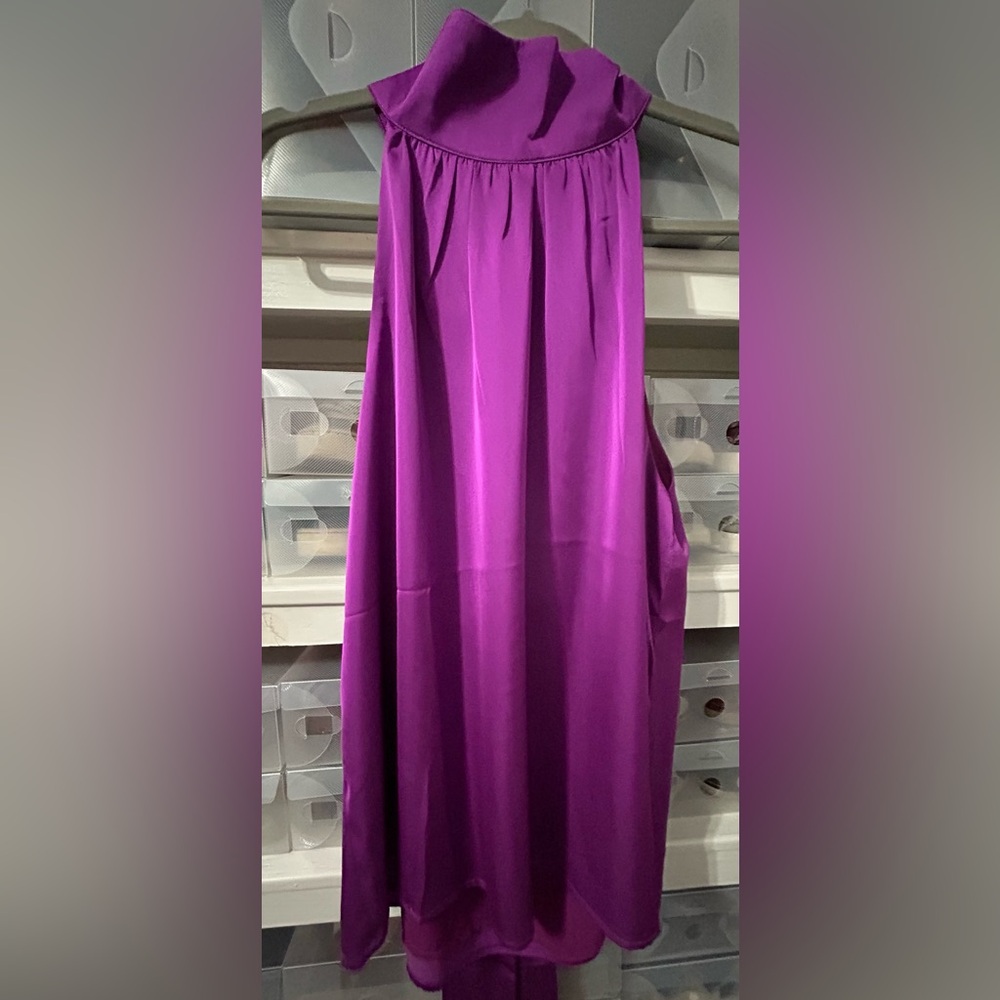 Joy Joy Deep Purple Sleeveless Blouse w/Tie Back